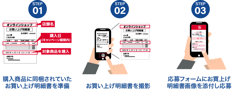 オンラインショップで購入したお買い上げ明細書や納品書等で応募する場合