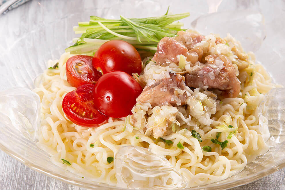 焼鳥缶で簡単！ねぎ塩鶏山椒冷やしあえ麺